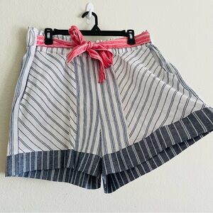 Cato Striped Women's linen Shorts with red Accent size L high waist summer chic